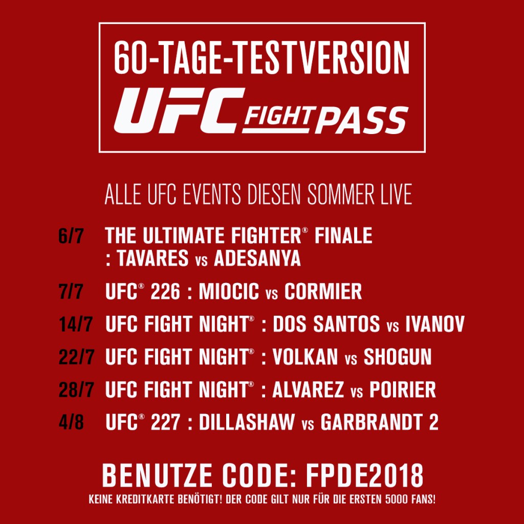 Days free UFC Fight Pass trial - no CC required! Germany Only