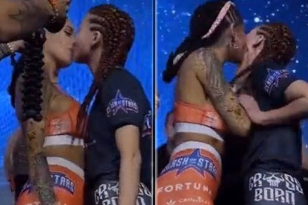 MMA: Two female fighters kiss each other on the mouth before their